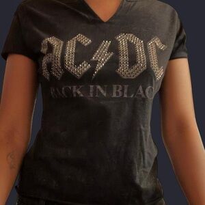 AC/DC Black Studded V-Neck Shirt